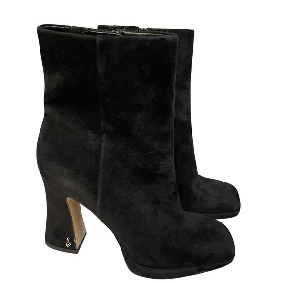Sam Edelman Jaye Suede Ankle Boots 8M Black Heeled Square Toe Casual - Picture 1 of 12